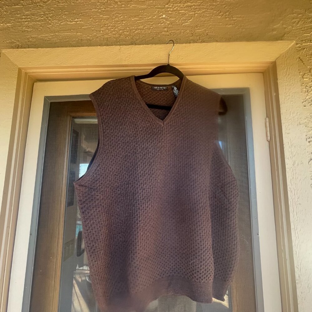 Vintage Italy Segreto Men Large Geometric Ribbed Merino Wool Vest Sweater - XL